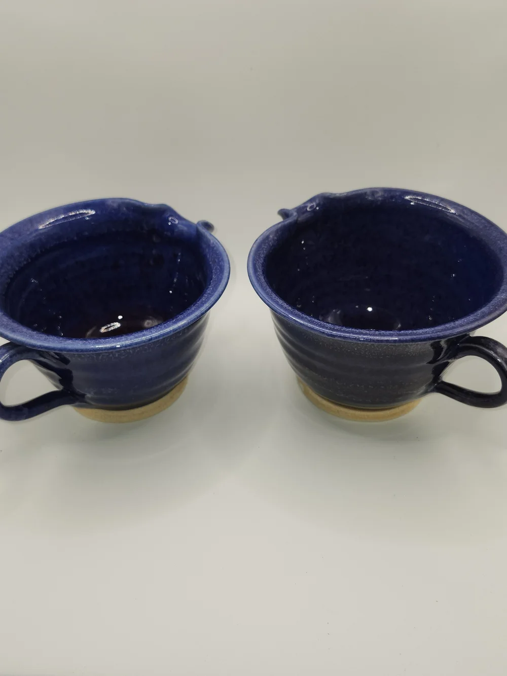 VTG Whitefish Pottery From Montana/cobalt blue glaze/single-handled batter bowls